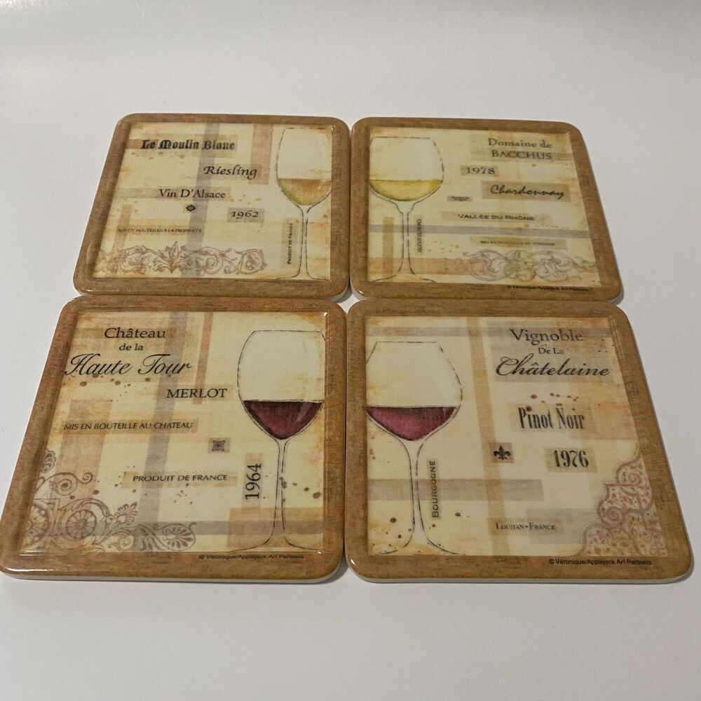 Vintage Plastic Coasters‎ PRECEDIO 1960th Applejack Art Partners Design 4 pieces